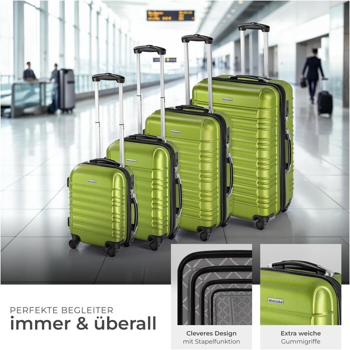 Набір валіз Tectake® 4 шт. з TSA замком, жорсткий корпус, набір ролерів, ABS, 4 колеса, 360°, телескопічна ручка - зелений