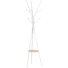 HOMCOM Coat Rack, Clothes Rack with 8 Hooks, Coat Stand with Shelf, Freestanding Coat Rack for Clothes, Hats, Bags, Metal, 45 x 45 x 180 cm (White)