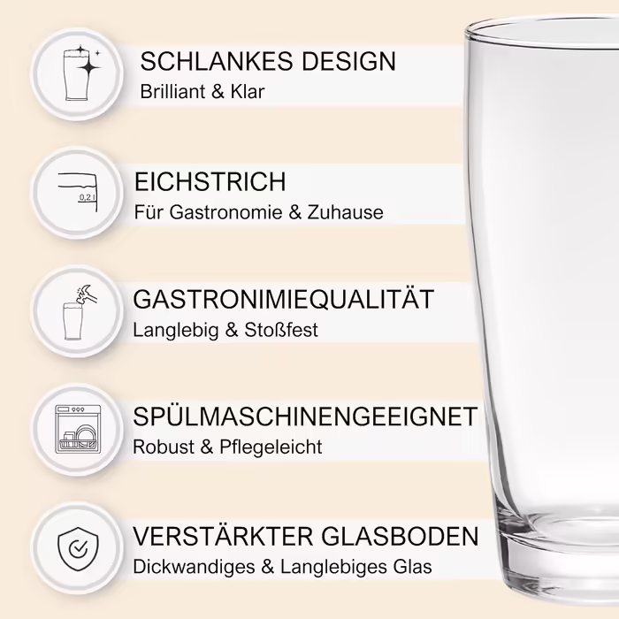 Van Well Willibecher 0.4l 12-Piece Set - Premium Beer Glasses 0.4 Liter - Robust Beer Glass, Dishwasher Safe, Calibrated - Pint Glasses in Restaurant Quality - 400 ml Drinking Glass for Restaurants and Home