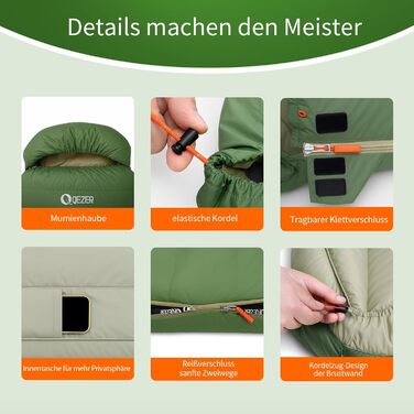 Спальний мішок XXL з пуху на 3-4 сезони, 230x100 см, для дорослих, кемпінг, походи, 3°C, чорний