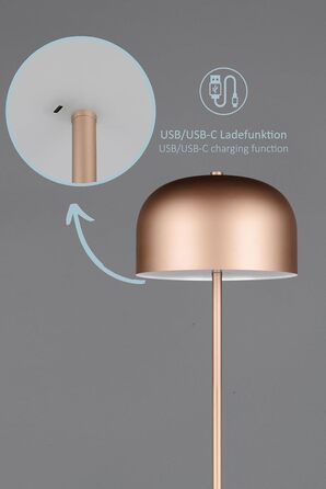 LED настільна лампа Julien: акумуляторна, USB-C, сенсорне керування, Ø 12 см, металева, 1.5W
