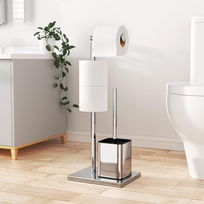 Тримач туалетного паперу з щіткою для унітазу з нержавіючої сталі, гальванічне покриття (сріблястий блискучий)