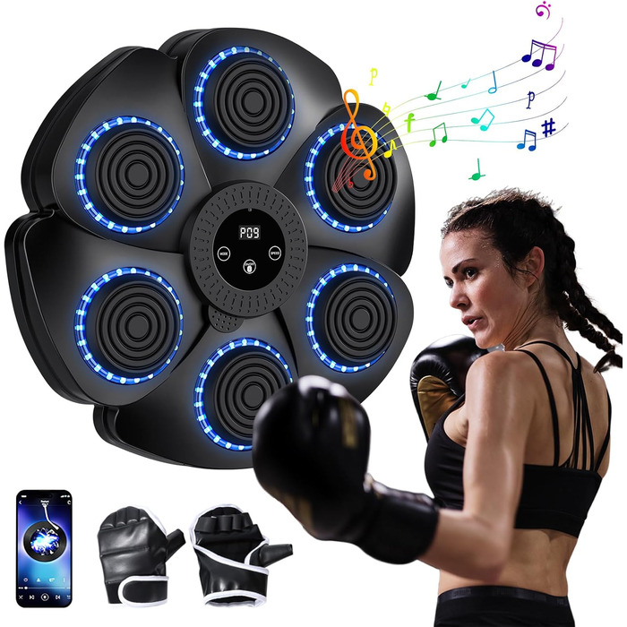 Музична бокс-машина з Bluetooth, 9 режимів швидкості та лічильником для дорослих та дітей, чорний колір + рукавички