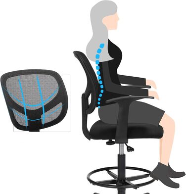 Офісне крісло SONGMICS OBN25BK - регульована висота 55-75 см, підставка для ніг, чорний, 120 кг