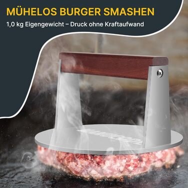 Прес для smash-бургерів із нержавіючої сталі, круглий, 17 см, 1000 г — Вага для стейків та бургерів