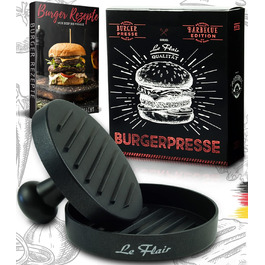 Пресс для бургерів Le Flair® з алюмінію: преміум-якість, з чохлом та 50 аркушами паперу для випікання. Ідеальний подарунок для гриля. Чорний колір.