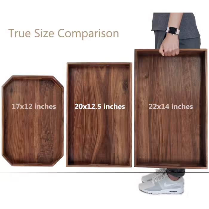 MAGIGO Tray with Handles, rectangular, 50.8 x 32.3 cm, made of black walnut wood, for tea, coffee, or breakfast in bed, classic decorative wooden serving tray