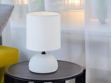 Торшер Reality Leuchten Luci R50351035: керамічний цоколь, тканинний абажур бежевого кольору, патрон E14