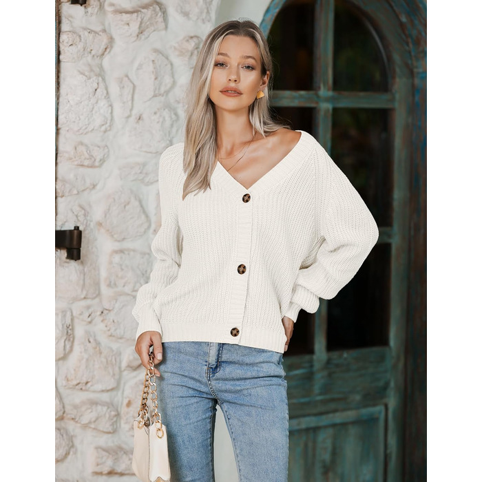 Жакет жіночий короткий в'язаний кардиган Hotouch з V-подібним вирізом та кнопками, відкритий спереду, светр, модний, повсякденний, топ (S, білий)
