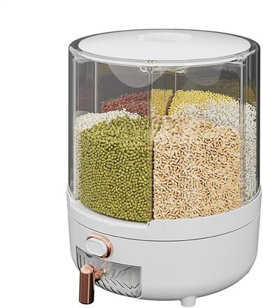 Rotating Food Dispenser – 360 Degree Rotating Dry Food Container, Transparent 6-Compartment Grain Dispenser | Sealed Rice Storage Container with Removable Lid, Storage