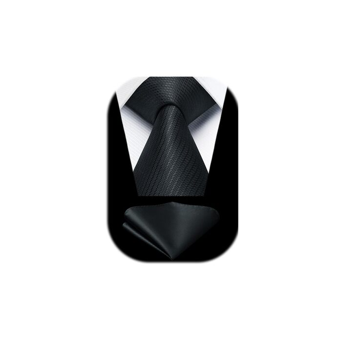 Чоловіча краватка Enlision для весілля, однотонна краватка з кишеньковим хустинкою, формальний комплект краваток та хустинки (чорний)