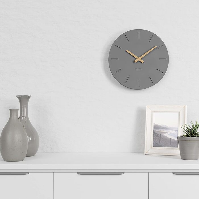 Cander Berlin MNU 2530 G Wall Clock MDF Silent, No Ticking Sound, 30 cm Analog, Living Room, Modern, Vintage, Grey, Anthracite, Wooden Hands