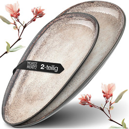 Набір сервірувальних тарілок Moritz & Moritz VIDA Бежевий (2 шт.) - великі тарілки з якісного порцеляну, сучасний дизайн, придатні для миття в посудомийній машині та використання в мікрохвильовці. Ідеально підходять для салатів, м'яса на грилі, закусок та іншого.