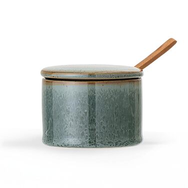 Ваза Bloomingville Pixie з кришкою та ложкою з акації, зелено-коричневий, 200 мл, придатна для миття в посудомийній машині – ідеально для зберігання цукру, спецій та дрібних кухонних інгредієнтів