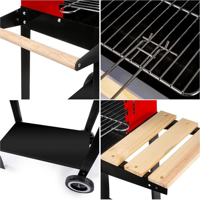 Five-Star Grill&Chill Charcoal Grill - Garden Grill, Chrome Rost 50 cm × 26.5 cm, Two Transport Wheels, GC0010