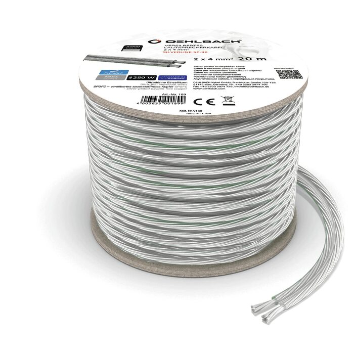 Oehlbach Silverline SP-40: Аудіокабель для акустики 2x4mm², 10м, срібне покриття SPOFC