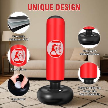 Дитячий боксерський мішок Qoosea для дітей 6-12 років, 160 см, надувний, з боксерськими рукавичками, для карате, кікбоксингу, таеквондо, MMA, червоний