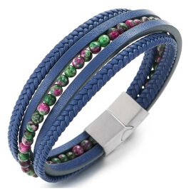Браслет Coolsteel&Beyond з магнітним застібком: шкіряний, плетений, з намистинами (синій/зелений & рожевий)