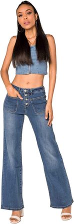 Джинси жіночі Nina Carter P139 Bootcut висока талія, блакитні, з ефектом потертості