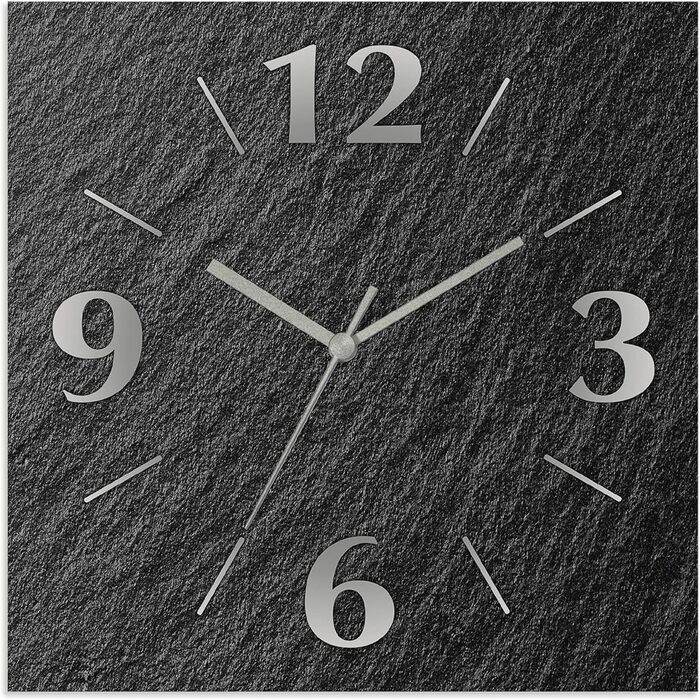 ARTLAND Wall Decor Wall Clock without Ticking Sounds Aluminum Quartz Clock 30x30 cm Square Silent Analog Quartz Clock, 4 Numbers 30x30 cm Slate Look U1RE