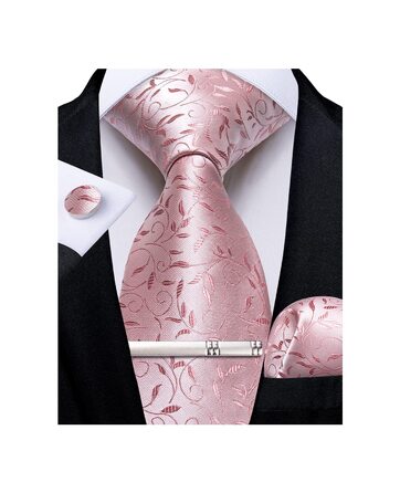DiBanGu Шовковий краватка та нагрудна хустинка для чоловіків. Набір краваток та запонок. Тканий, однотонний (рожевий квітковий)