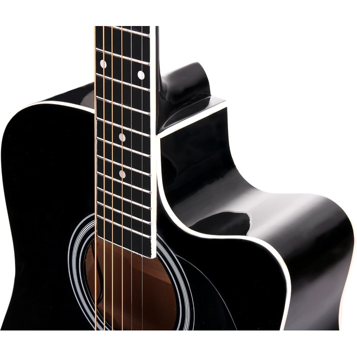 Класична акустична гітара Westerngitarre WS-10BK-CE з підсилювачем, чорна, глянцевий лак. Dreadnought, Cutaway, 3-Band EQ + Presence, тюнер LCD, XLR та Klinke