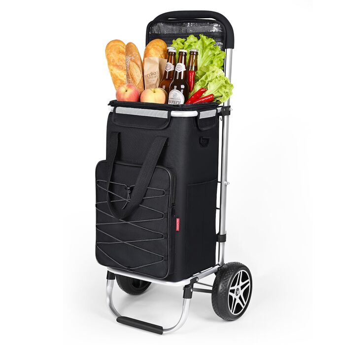 YEAUPE PRO Кухоль-тележка 3в1 з термоізольованим відділенням, 50л, знімний мішок, вантажопідйомність до 25кг, бічні кишені та відкривачка для пляшок (Чорний), не складається