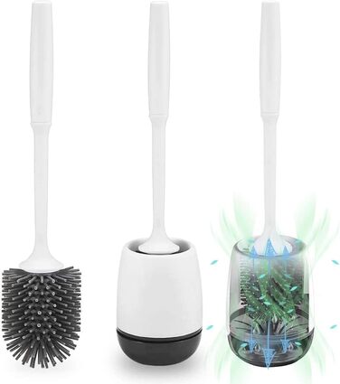 Щітка для унітазу силіконова з тримачем, настінний монтаж, швидковисихаюча, для ванної кімнати – білий (сірий та білий) (чорний та білий)