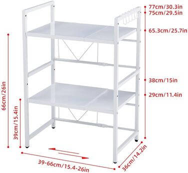 Розширювана полиця для мікрохвильової печі, органайзер для кухні, підставка для повітряної фритюрниці, 3 яруси (чорний/білий)