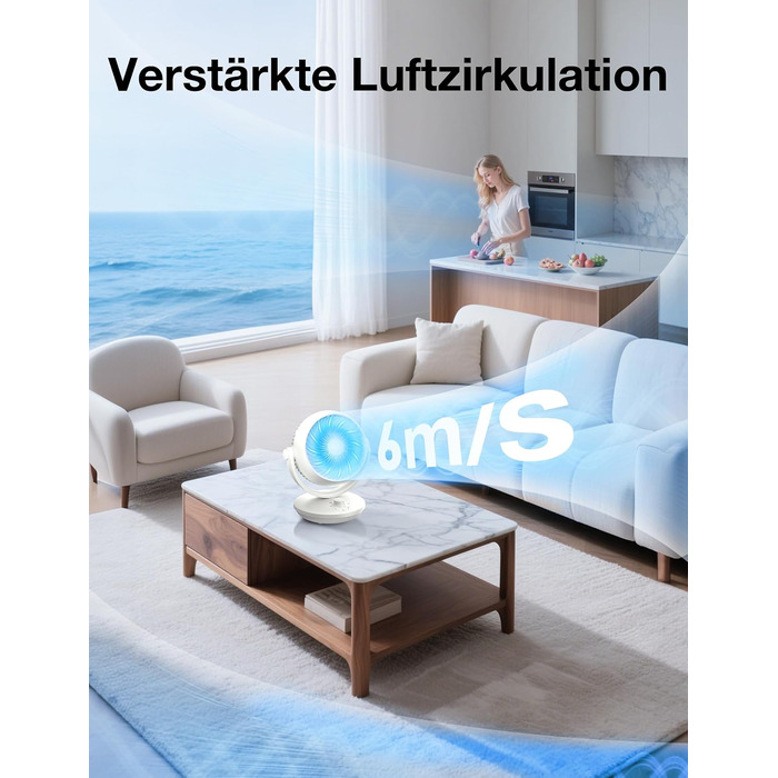 Вентилятор Acoolir тихий 24dB з двома осями обертання, 3 швидкості, компактний для спальні, офісу, вітальні, білий-сірий