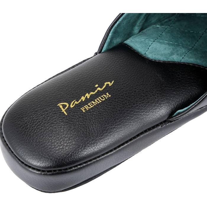Чоловічі домашні тапочки Pamir з натуральної шкіри, підошва з шкіри, устілка з memory foam, розмір 42.5 EU, широкі, чорні