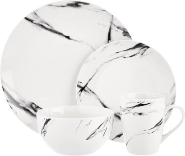 Набір посуду American Atelier Marble Coupe 16 предметів - Білий фарфоровий сервіз для вечері, обідні та десертні тарілки, чашки та піали. Ідеальний подарунок!