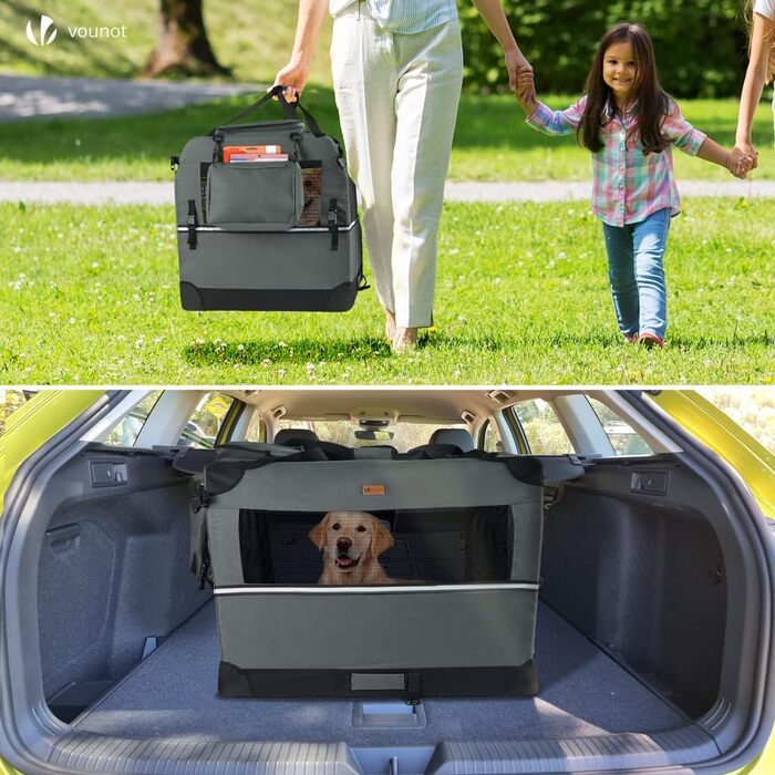 Транспортна переноска для собак та котів VOUNOT, складна, 82x60x60 см XL, сіра