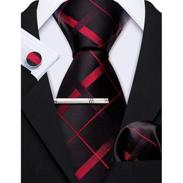 Краватка та нагрудна хустинка Hi-Tie для весілля, класичний стиль, квітковий принт, чорно-червоний каре, для чоловіків