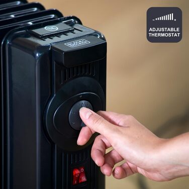 Масляний радіатор BLACK+DECKER BXRA1500E, 1500 Вт, 2 режими нагріву, регулювання потужності, чорний колір