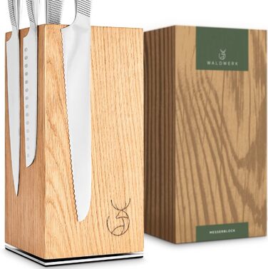 WALDWERK Knife Block without Knives - Magnetic and Swivel Knife Block Made of High-Quality Oak Wood - Knife Holder for Knives