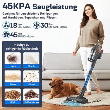 Бездротовий пилосос Nigecue 550W з акумулятором, 45000Pa, 60 хвилин роботи, Smart-дисплеєм, антизаплутувальною щіткою та контейнером 1.5L. Ідеально підходить для твердих підлог, килимів та видалення шерсті тварин.