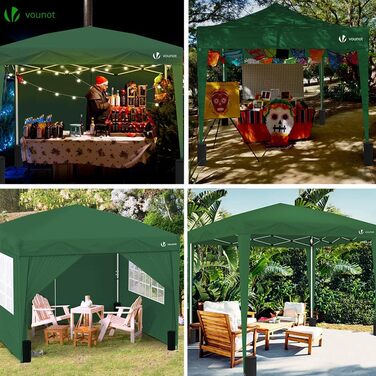 VOUNOT® Gazebo 3x3m with 4 Side Walls & 4 Sandbags, Pop Up Folding Gazebo, Foldable Garden Tent Party Tent, including Bag, Grey (Green + 4 Side Walls)