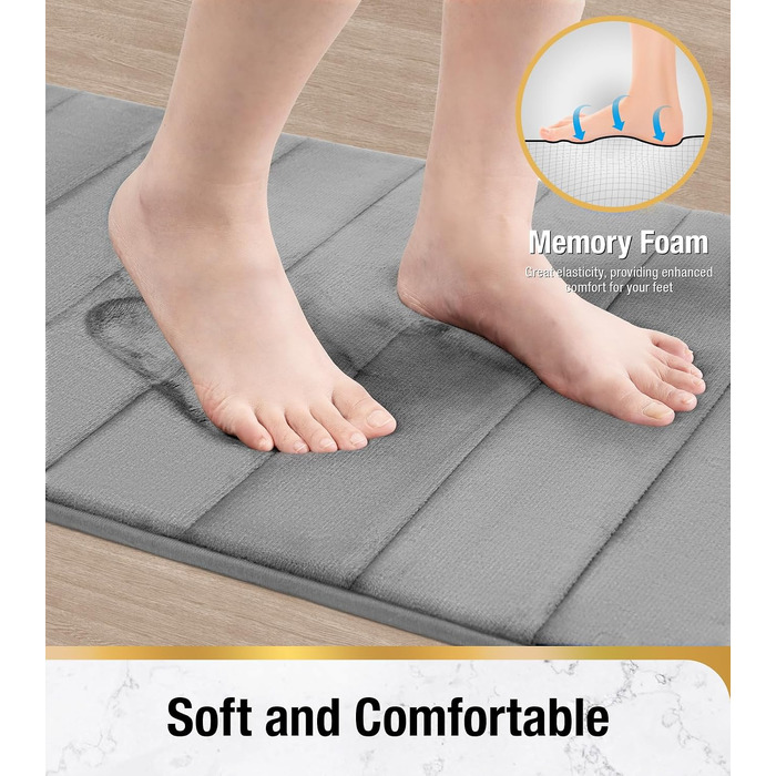 Гігроскопічний килимок для ванної кімнати HITSLAM з ефектом пам'яті (Memory Foam), протиковзкий, швидкосохнучий, 50 x 80 см, сірий
