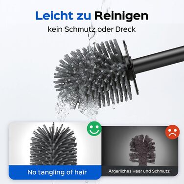 Набір для чищення унітазу Hamitor: щітка з силікону та нержавіючої сталі, кріплення на стіну без свердління, швидке висихання, для ванної кімнати (Чорний)