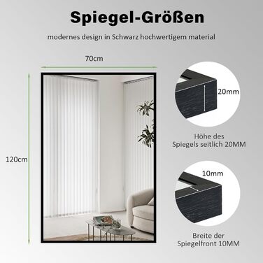 Дзеркало настінне прямокутне з заокругленими кутами, 40x60 см, чорне, з нержавіючої сталі, для ванної кімнати та вітальні