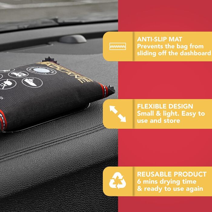 GADLANE Auto Dehumidifier 1kg 2 Pack - XL Large Reusable Moisture Absorber for Car with Anti-Slip Mat - Car Dehumidifier Removes Condensation for Windshield, Home