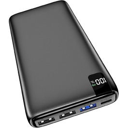 Power Bank A ADDTOP 26800mAh з LED дисплеєм та 4 виходами, 22.5W швидка зарядка, PD3.0, QC4.0, USB-C, для iPhone, Galaxy, Tablette, чорний