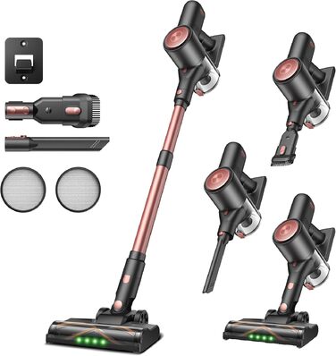 Акумуляторний бездротовий пилосос Vexilar V10Pro, 45kPa, з зеленим LED-підсвічуванням, для килимів, автомобіля та шерсті тварин, рожевий
