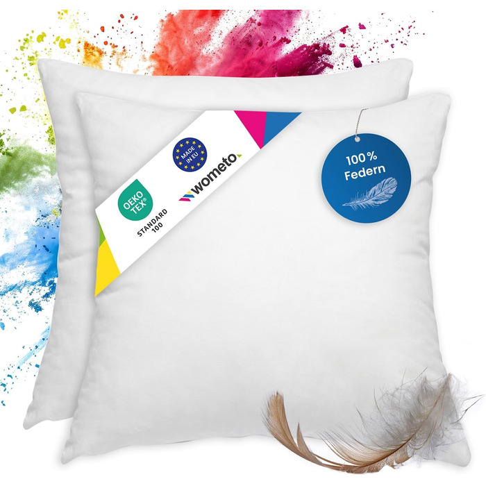 wometo 2er Set Feather Pillow 100% Feathers 80x80-1200g oekoTex Pillow Head Pillow Filling Pillow Cover Cotton white/Inner Pillow/Pillow Filling/Sleeping Pillow (2 pieces) 80 x 80 cm