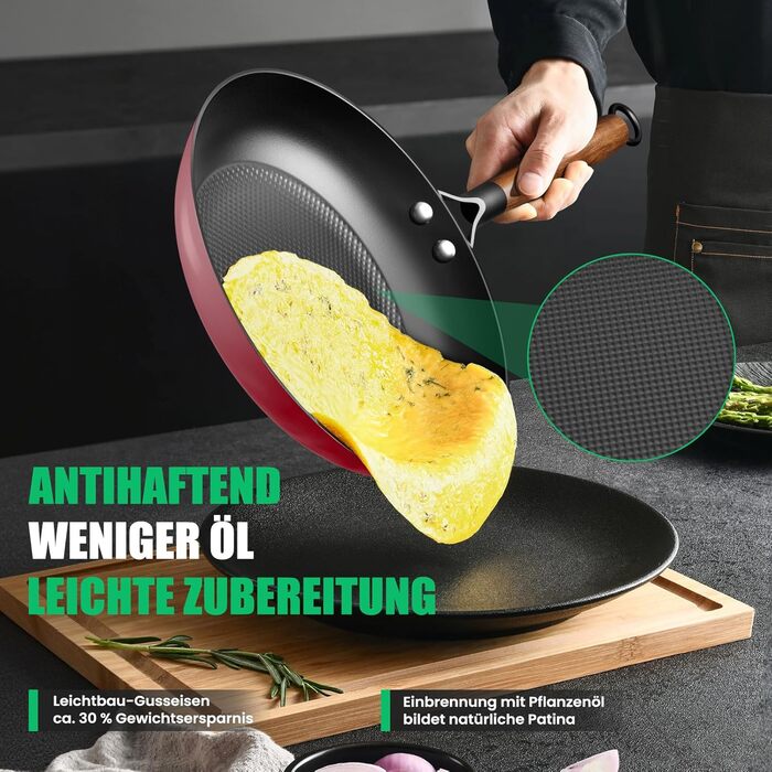 Чавунна сковорода YUTANN для індукції, газу, електроплити (20/24/28 см) рожева - без PFOA, з антипригарним покриттям