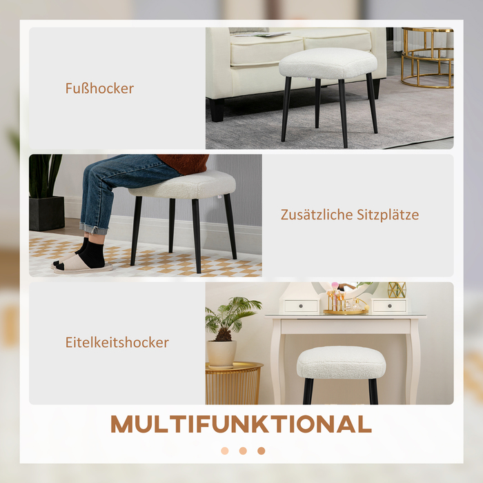 HOMCOM Square Footrest Ottoman Vanity Stool, Cashmere-Look with Steel Legs for Living Room Bedroom, Cream, 42x42x47cm