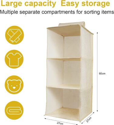 Органайзер для шафи AiQInu з 3 відділеннями, бамбуковий, бежевий (Medium)