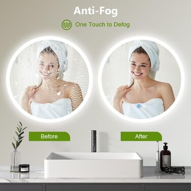 LED дзеркало для ванної кімнати з підсвічуванням Round - регульоване з 3 кольорами світла (3500K-6500K), сенсорний вимикач, запобігає запотіванню - дзеркало для ванної кімнати з підсвічуванням для макіяжу та гоління (70см)
