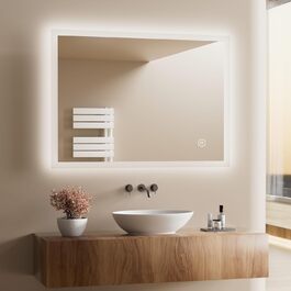 Дзеркало для ванної кімнати з підсвічуванням LED 80x60 см, регульоване, 3 кольори світла (3000K/4000K/6500K), антизапарник, вертикальна/горизонтальна установка, без збільшення 3x